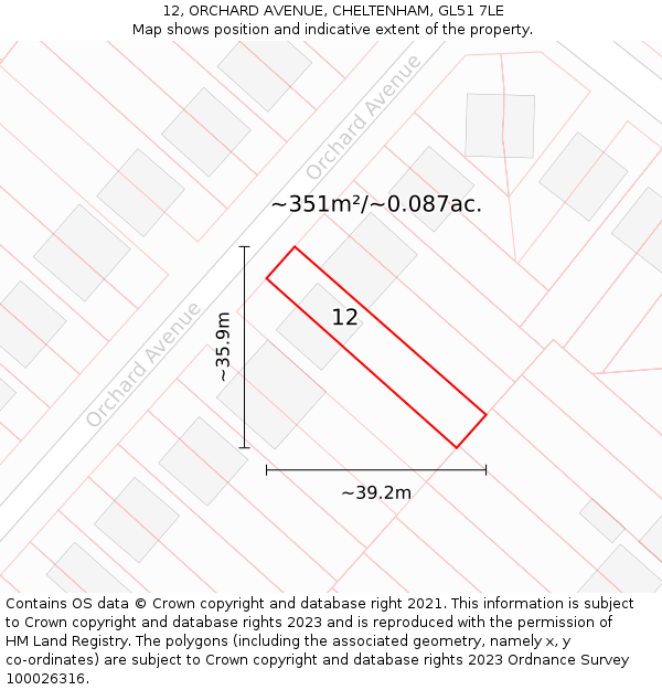 12, ORCHARD AVENUE, CHELTENHAM, GL51 7LE: Plot and title map