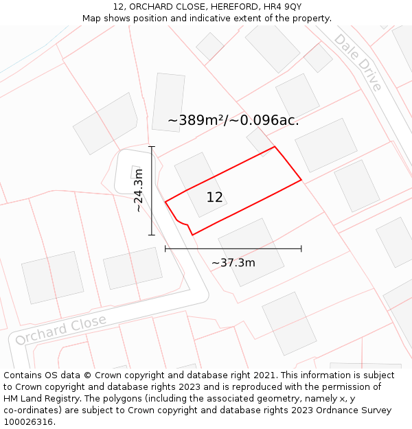 12, ORCHARD CLOSE, HEREFORD, HR4 9QY: Plot and title map