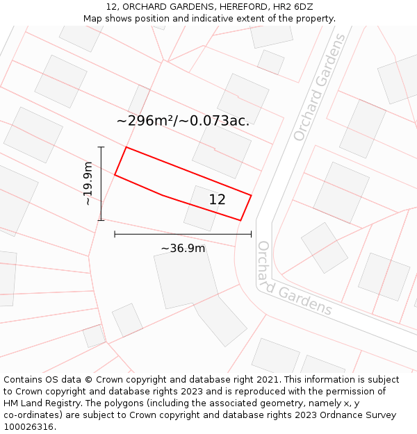 12, ORCHARD GARDENS, HEREFORD, HR2 6DZ: Plot and title map