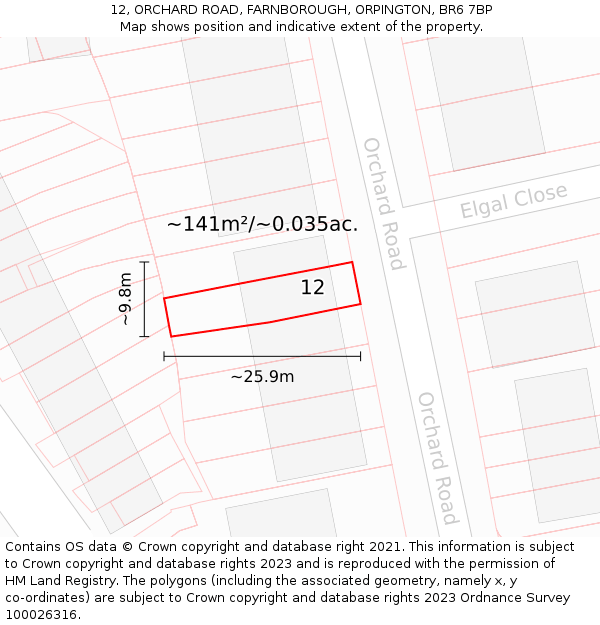 12, ORCHARD ROAD, FARNBOROUGH, ORPINGTON, BR6 7BP: Plot and title map