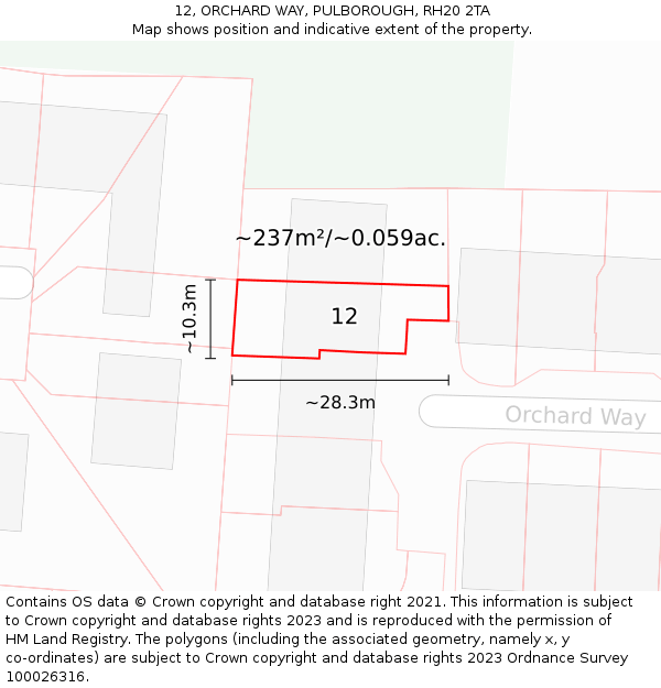 12, ORCHARD WAY, PULBOROUGH, RH20 2TA: Plot and title map
