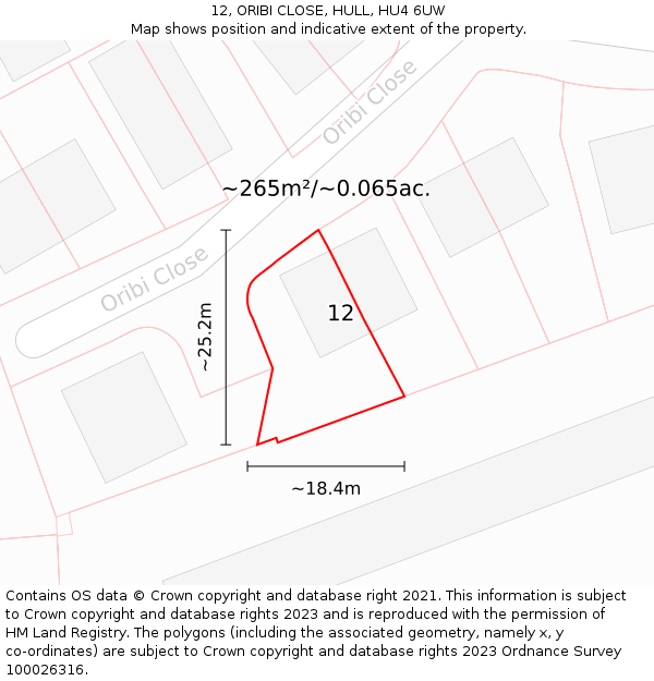 12, ORIBI CLOSE, HULL, HU4 6UW: Plot and title map