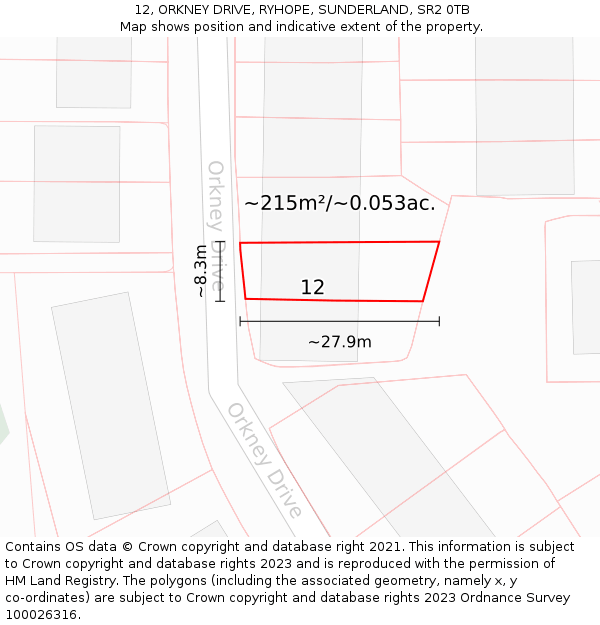 12, ORKNEY DRIVE, RYHOPE, SUNDERLAND, SR2 0TB: Plot and title map