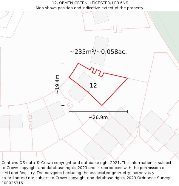 12, ORMEN GREEN, LEICESTER, LE3 6NS: Plot and title map
