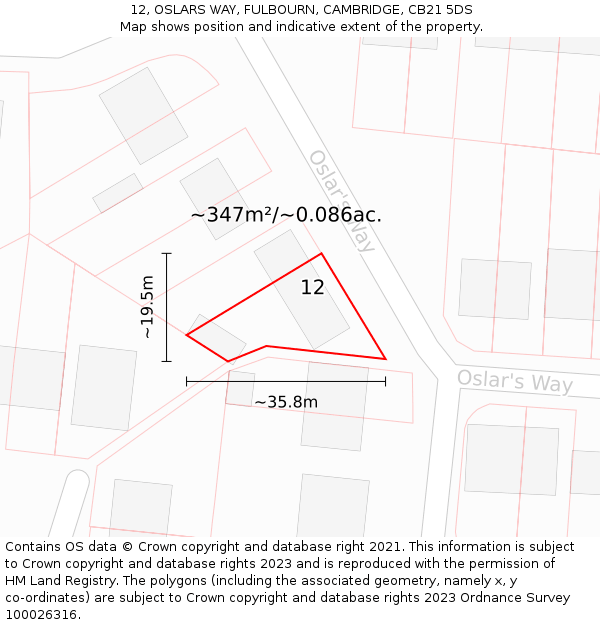 12, OSLARS WAY, FULBOURN, CAMBRIDGE, CB21 5DS: Plot and title map
