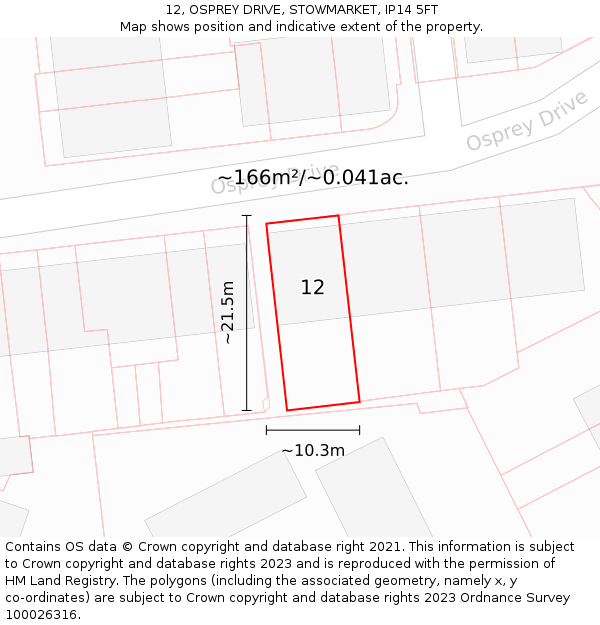 12, OSPREY DRIVE, STOWMARKET, IP14 5FT: Plot and title map