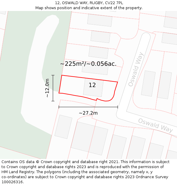 12, OSWALD WAY, RUGBY, CV22 7PL: Plot and title map