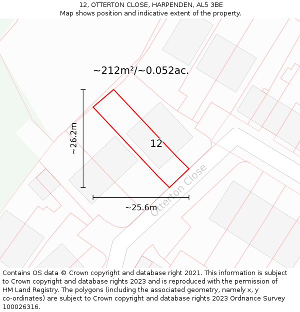 12, OTTERTON CLOSE, HARPENDEN, AL5 3BE: Plot and title map