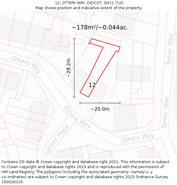 12, OTTERY WAY, DIDCOT, OX11 7UG: Plot and title map
