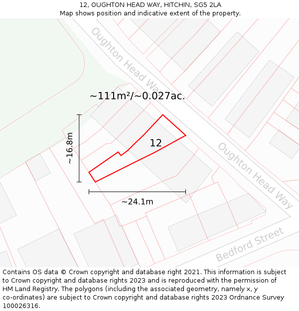 12, OUGHTON HEAD WAY, HITCHIN, SG5 2LA: Plot and title map