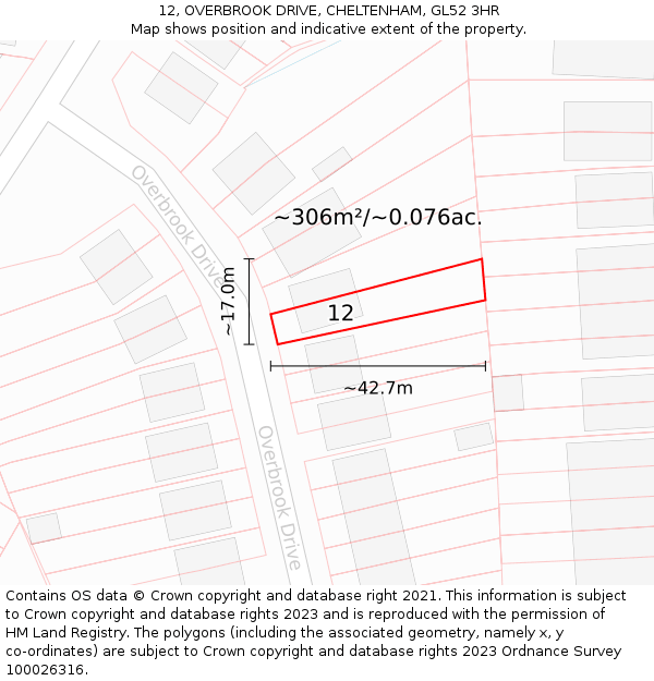 12, OVERBROOK DRIVE, CHELTENHAM, GL52 3HR: Plot and title map