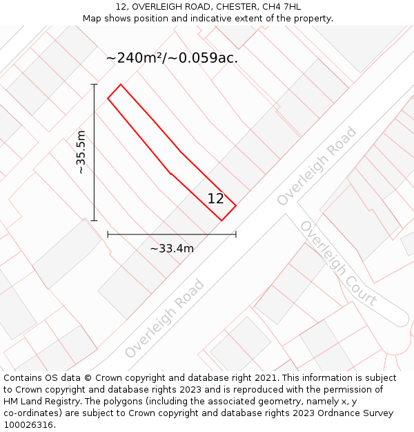 12, OVERLEIGH ROAD, CHESTER, CH4 7HL: Plot and title map