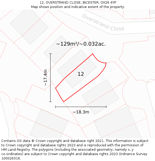 12, OVERSTRAND CLOSE, BICESTER, OX26 4YP: Plot and title map