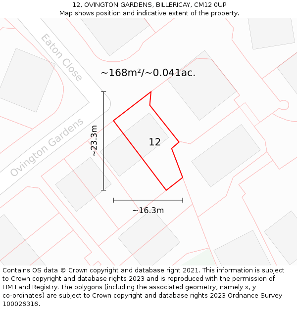12, OVINGTON GARDENS, BILLERICAY, CM12 0UP: Plot and title map