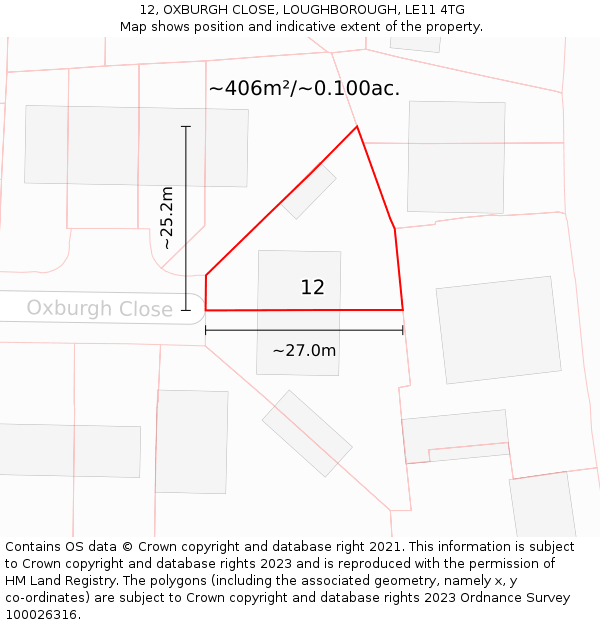12, OXBURGH CLOSE, LOUGHBOROUGH, LE11 4TG: Plot and title map