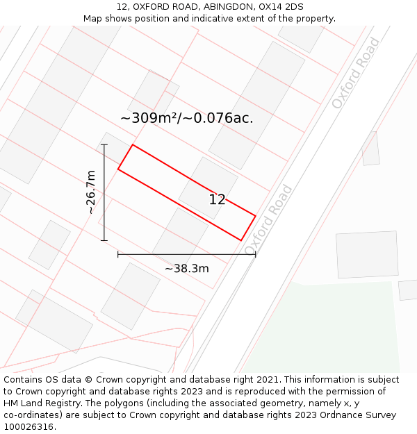 12, OXFORD ROAD, ABINGDON, OX14 2DS: Plot and title map