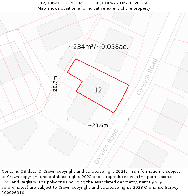 12, OXWICH ROAD, MOCHDRE, COLWYN BAY, LL28 5AG: Plot and title map