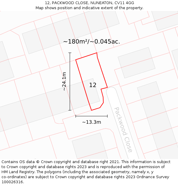 12, PACKWOOD CLOSE, NUNEATON, CV11 4GG: Plot and title map