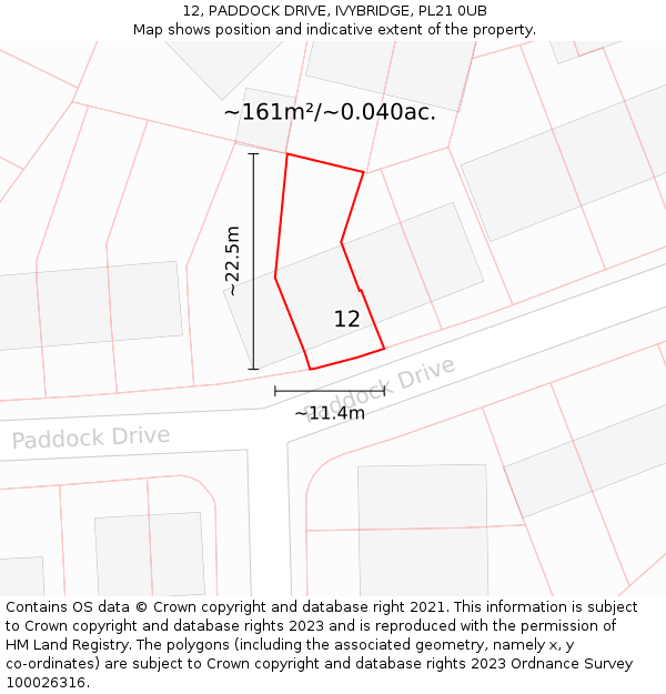 12, PADDOCK DRIVE, IVYBRIDGE, PL21 0UB: Plot and title map