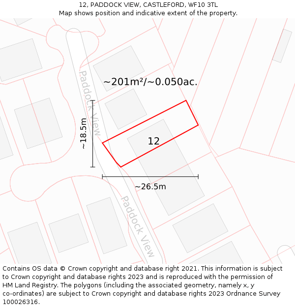 12, PADDOCK VIEW, CASTLEFORD, WF10 3TL: Plot and title map