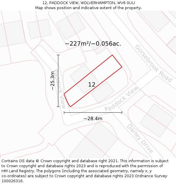 12, PADDOCK VIEW, WOLVERHAMPTON, WV6 0UU: Plot and title map