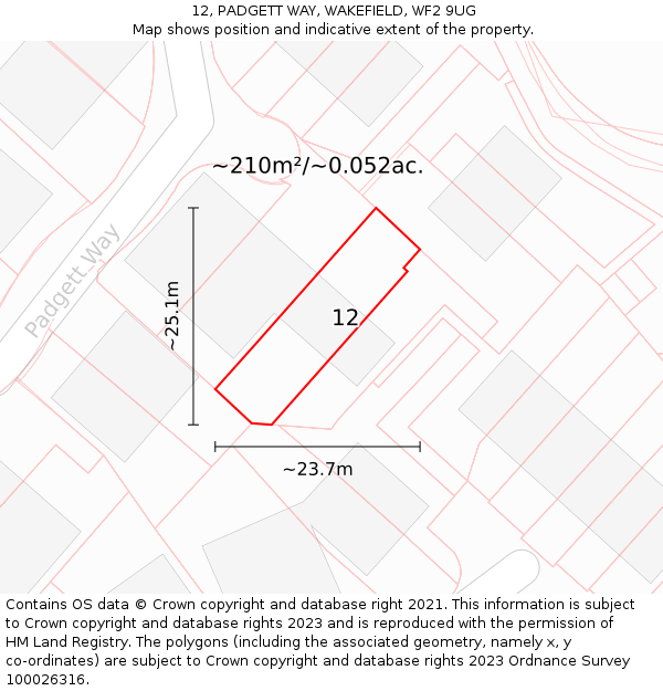 12, PADGETT WAY, WAKEFIELD, WF2 9UG: Plot and title map