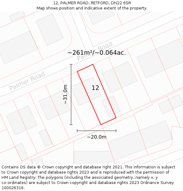 12, PALMER ROAD, RETFORD, DN22 6SR: Plot and title map