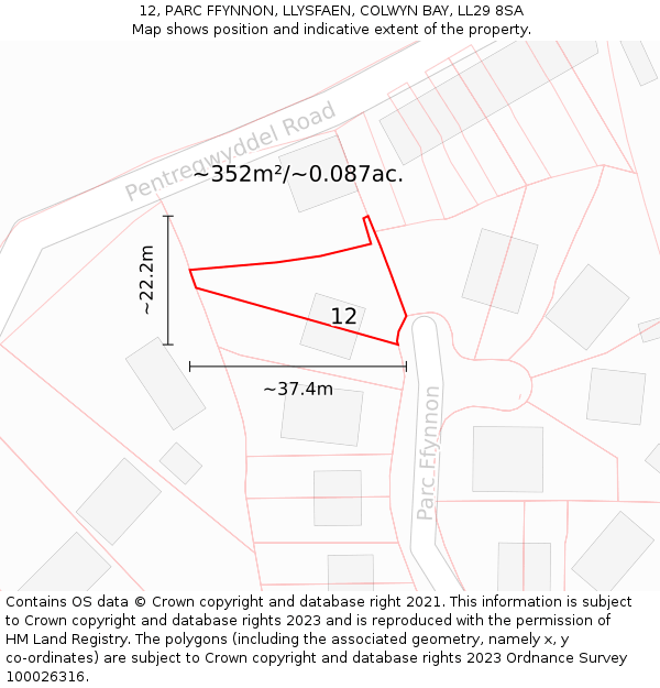 12, PARC FFYNNON, LLYSFAEN, COLWYN BAY, LL29 8SA: Plot and title map