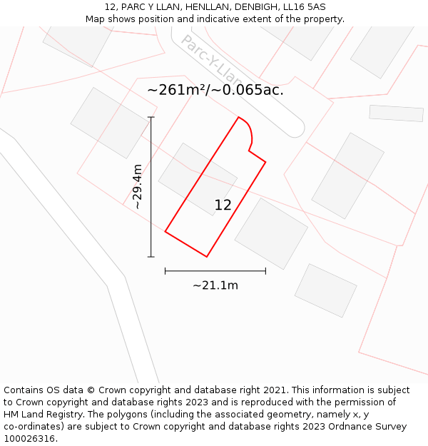 12, PARC Y LLAN, HENLLAN, DENBIGH, LL16 5AS: Plot and title map