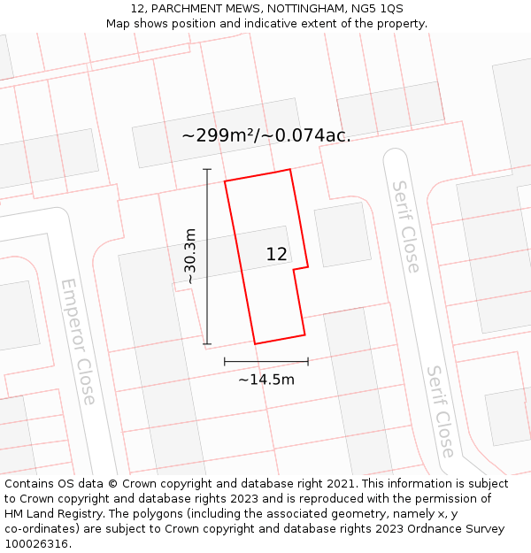 12, PARCHMENT MEWS, NOTTINGHAM, NG5 1QS: Plot and title map
