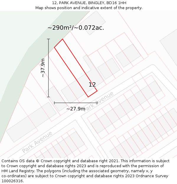 12, PARK AVENUE, BINGLEY, BD16 1HH: Plot and title map