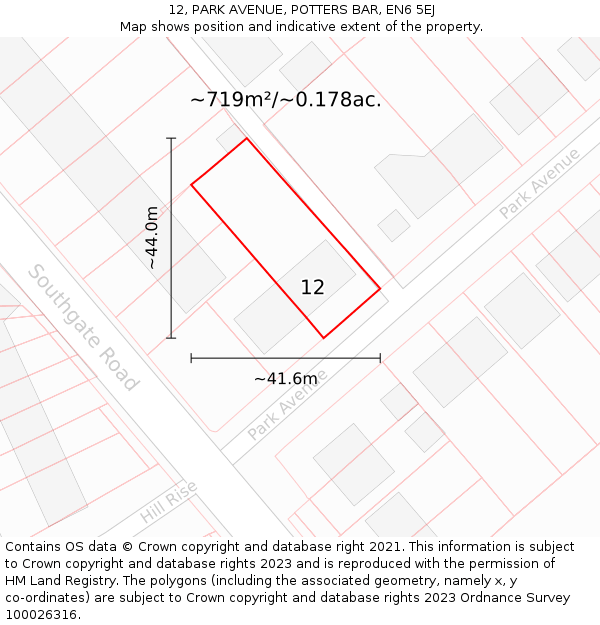12, PARK AVENUE, POTTERS BAR, EN6 5EJ: Plot and title map
