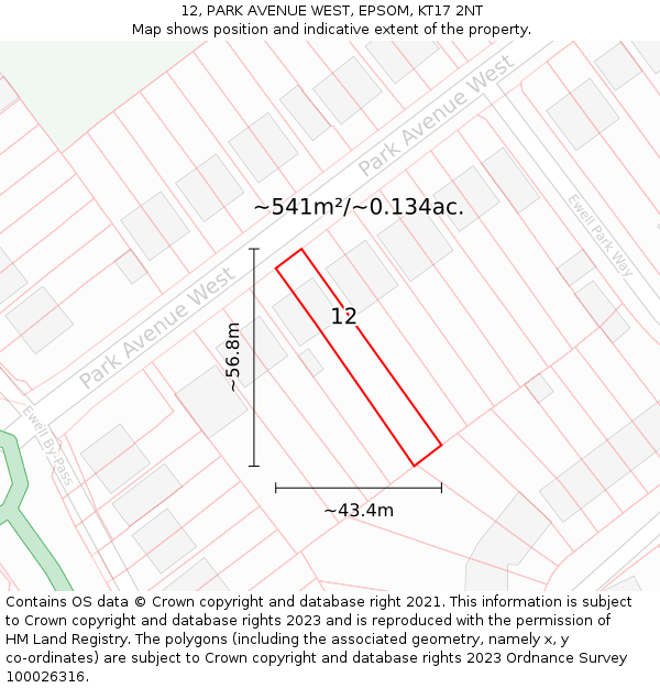 12, PARK AVENUE WEST, EPSOM, KT17 2NT: Plot and title map