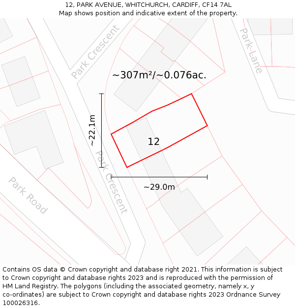 12, PARK AVENUE, WHITCHURCH, CARDIFF, CF14 7AL: Plot and title map