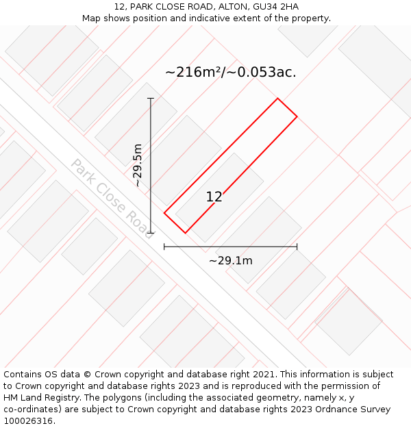 12, PARK CLOSE ROAD, ALTON, GU34 2HA: Plot and title map