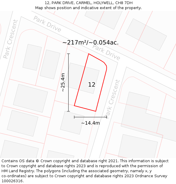 12, PARK DRIVE, CARMEL, HOLYWELL, CH8 7DH: Plot and title map