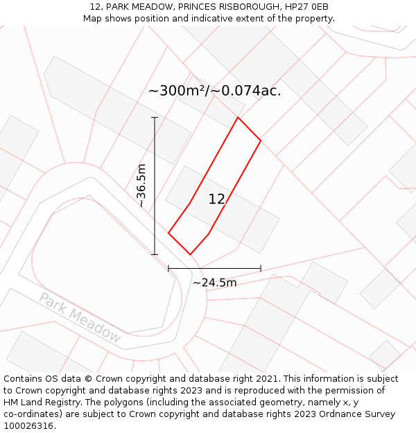 12, PARK MEADOW, PRINCES RISBOROUGH, HP27 0EB: Plot and title map