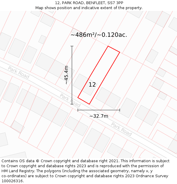 12, PARK ROAD, BENFLEET, SS7 3PP: Plot and title map