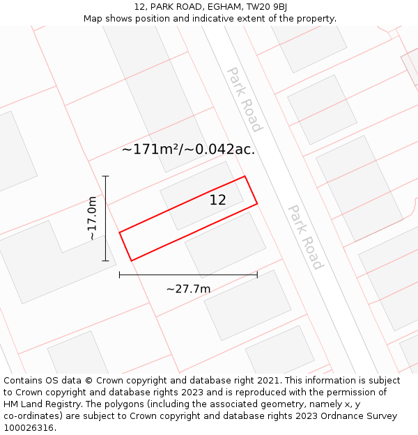 12, PARK ROAD, EGHAM, TW20 9BJ: Plot and title map