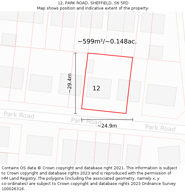 12, PARK ROAD, SHEFFIELD, S6 5PD: Plot and title map