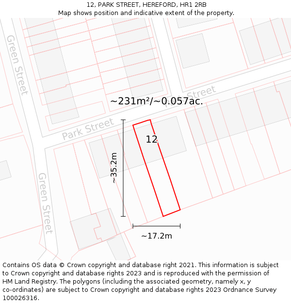 12, PARK STREET, HEREFORD, HR1 2RB: Plot and title map