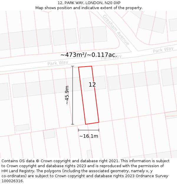 12, PARK WAY, LONDON, N20 0XP: Plot and title map