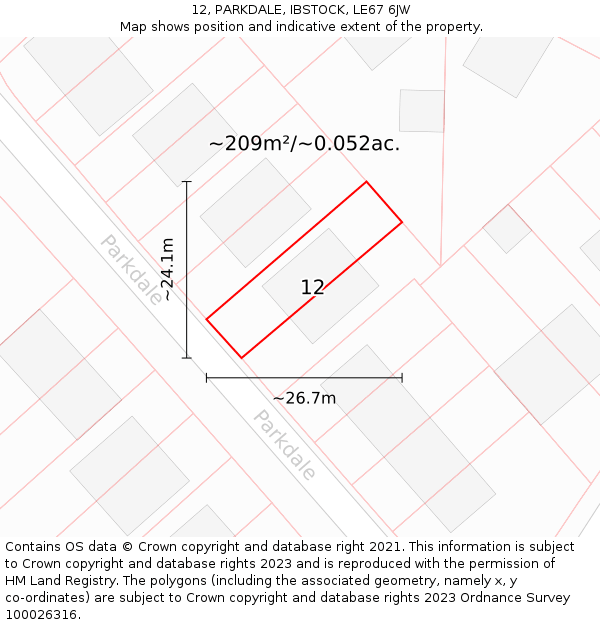 12, PARKDALE, IBSTOCK, LE67 6JW: Plot and title map