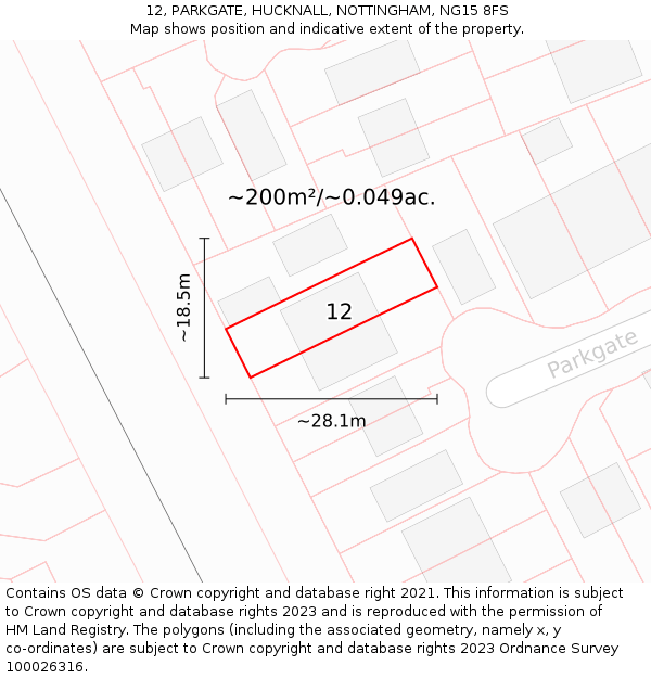 12, PARKGATE, HUCKNALL, NOTTINGHAM, NG15 8FS: Plot and title map