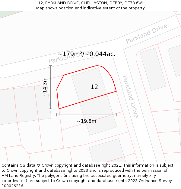12, PARKLAND DRIVE, CHELLASTON, DERBY, DE73 6WL: Plot and title map
