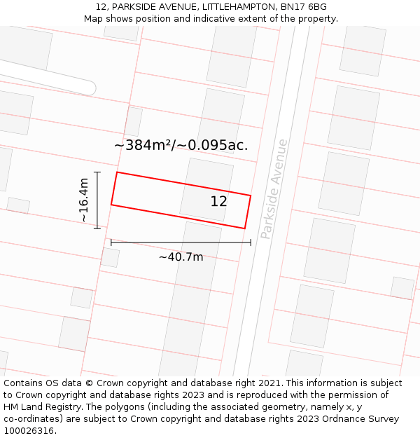 12, PARKSIDE AVENUE, LITTLEHAMPTON, BN17 6BG: Plot and title map