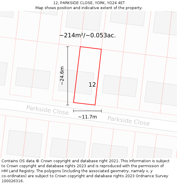 12, PARKSIDE CLOSE, YORK, YO24 4ET: Plot and title map