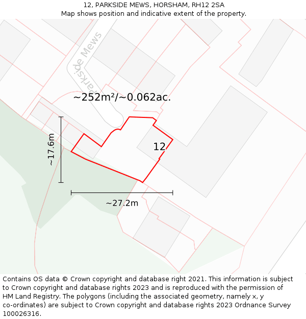 12, PARKSIDE MEWS, HORSHAM, RH12 2SA: Plot and title map