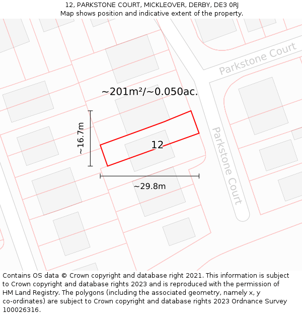 12, PARKSTONE COURT, MICKLEOVER, DERBY, DE3 0RJ: Plot and title map