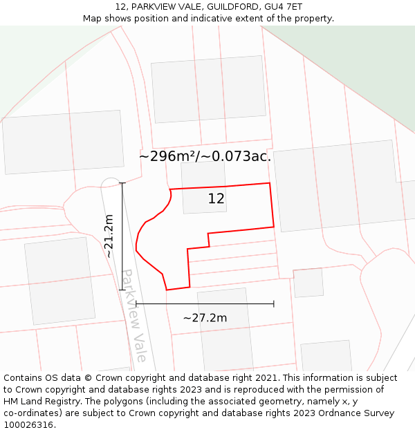 12, PARKVIEW VALE, GUILDFORD, GU4 7ET: Plot and title map